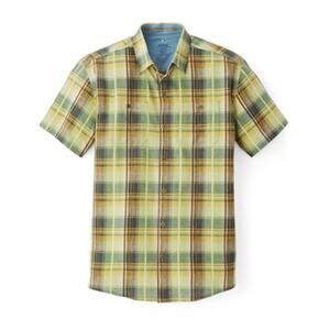 Kuhl Skorpio Plaid Short Sleeve Linen Blend Button-Up Shirt Agave Gold Yellow XL